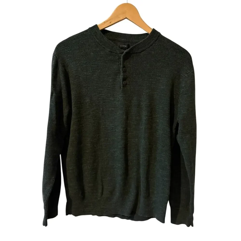 J Crew Knit Henley Sweater Top Olive Green M